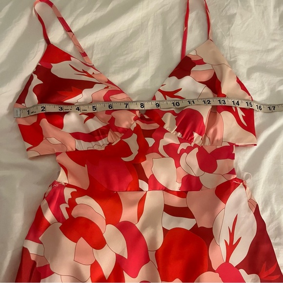 Lulus Pink & Red Floral Satin Midi Dress size Medium - Picture 15 of 15